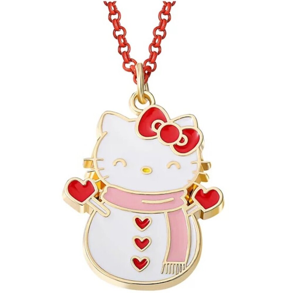 HELLO KITTY Christmas Snowman Gold-tone Multi-Color Enamel Pendant Necklace~NEW!